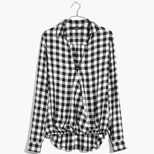 Madewell wrap front black/white check shirt, XS